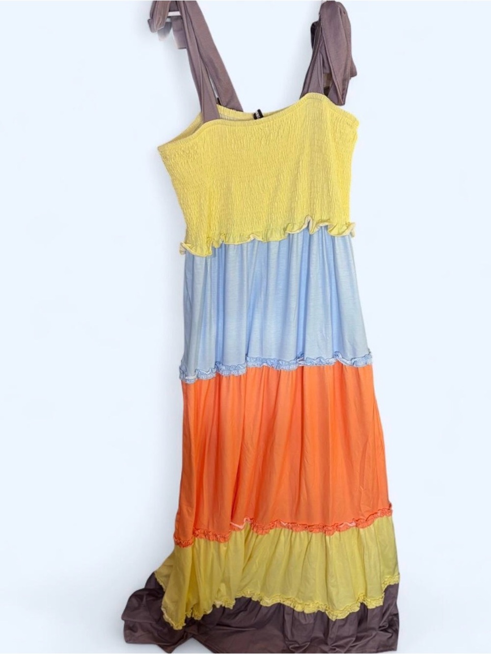 Tiered Multi-Color Maxi Dress with Tie-Strap Shoulders